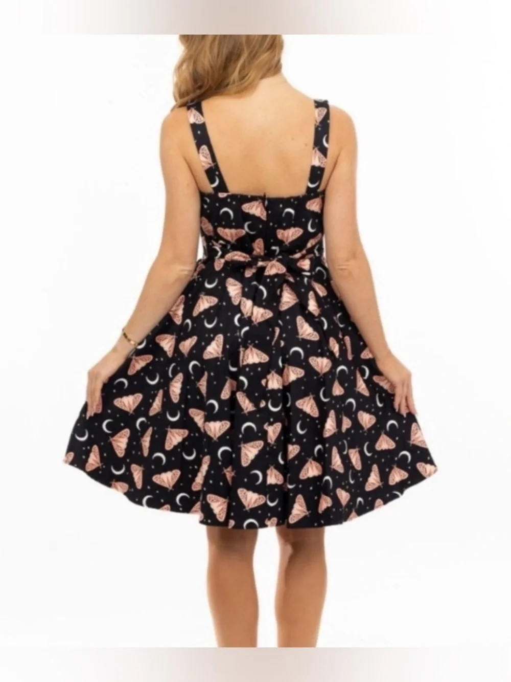 Eva Rose Retro Moth & Moon Dress Fit & Flare Black Pink Medium - Picture 2 of 8